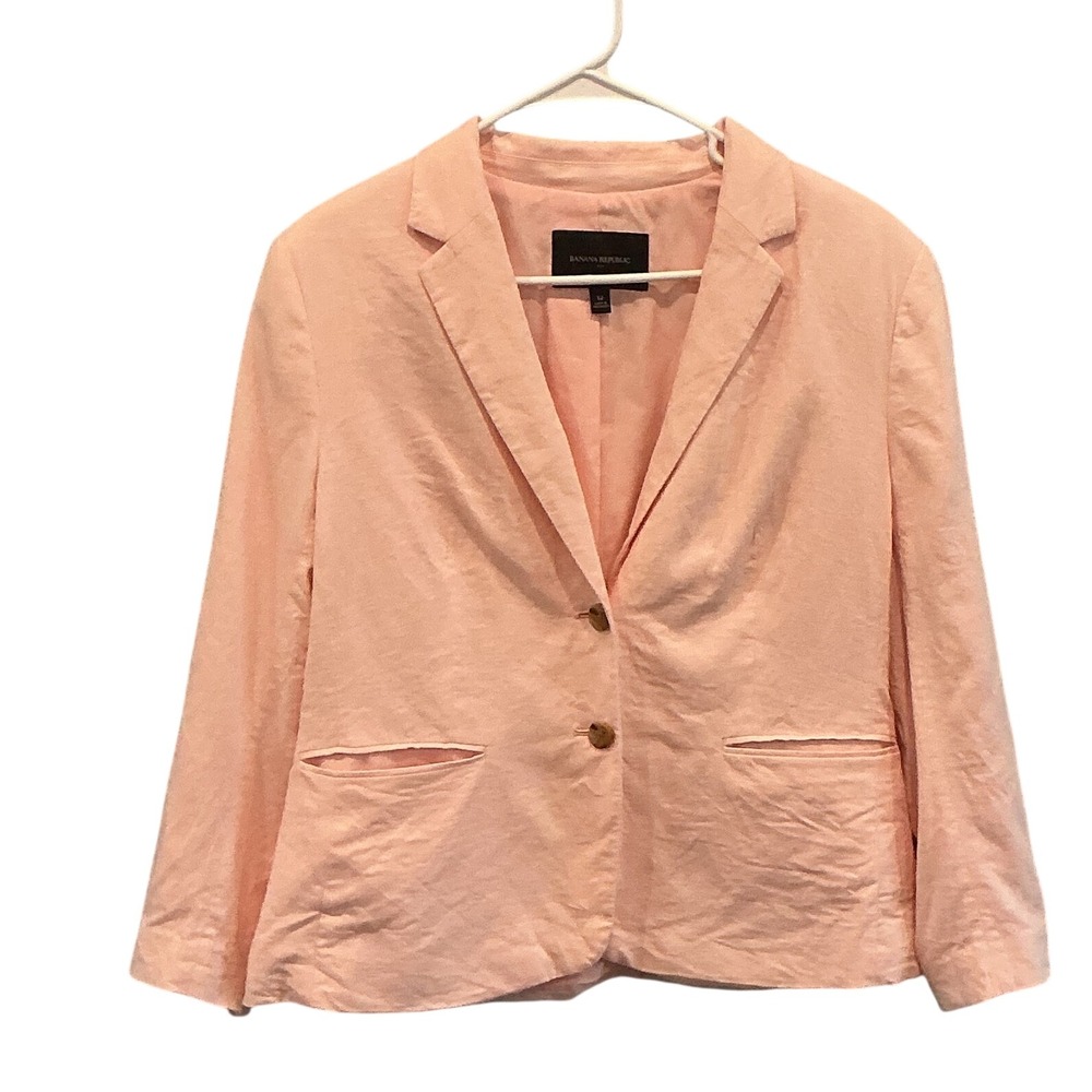 Banana Republic Womens Linen Blazer Pink Two Button Jacket Preppy Classic Sz 12